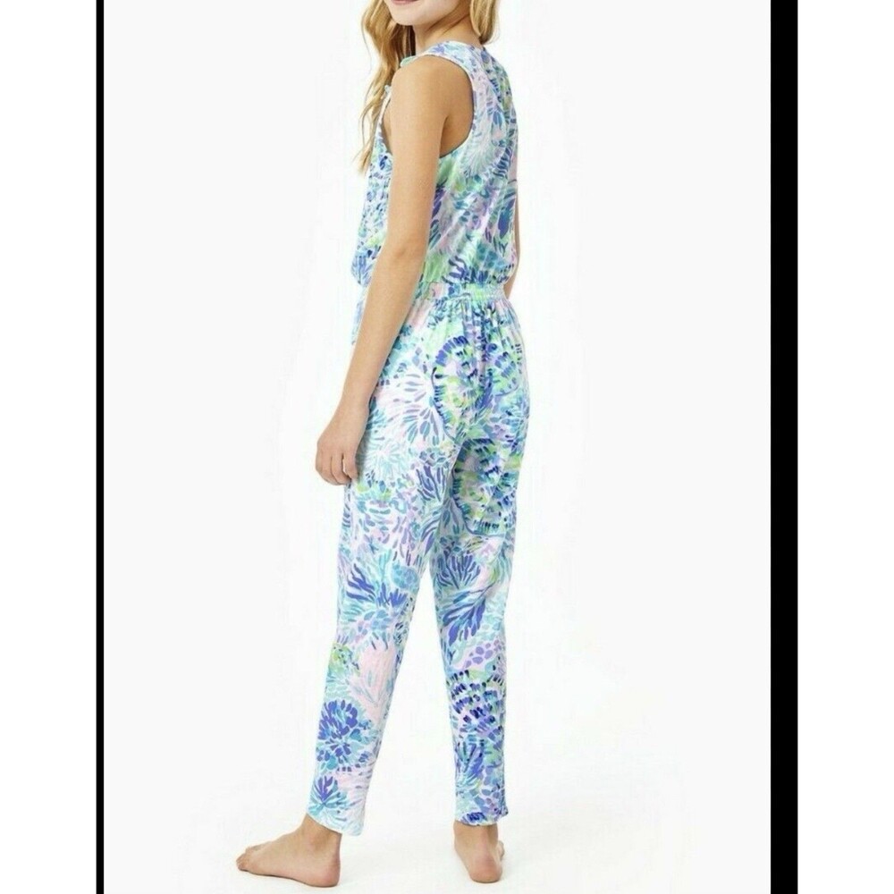 Lilly Pulitzer GIRLS VALA JUMPSUIT Shell Of A Party Pink Blue L XL